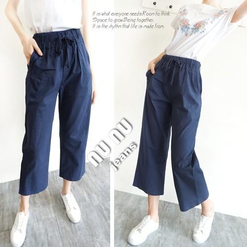 日系ins簡約棉麻褲顯瘦高腰寬褲鬆緊褲 九分 寬鬆 高腰褲 八分褲 直筒褲 寬褲 九分褲 NN.492.610-細節圖7