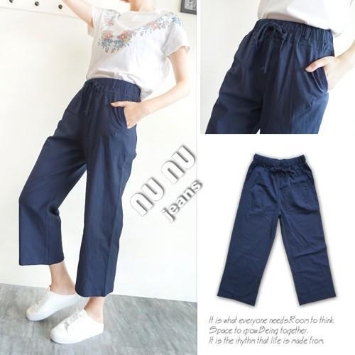 日系ins簡約棉麻褲顯瘦高腰寬褲鬆緊褲 九分 寬鬆 高腰褲 八分褲 直筒褲 寬褲 九分褲 NN.492.610-細節圖8