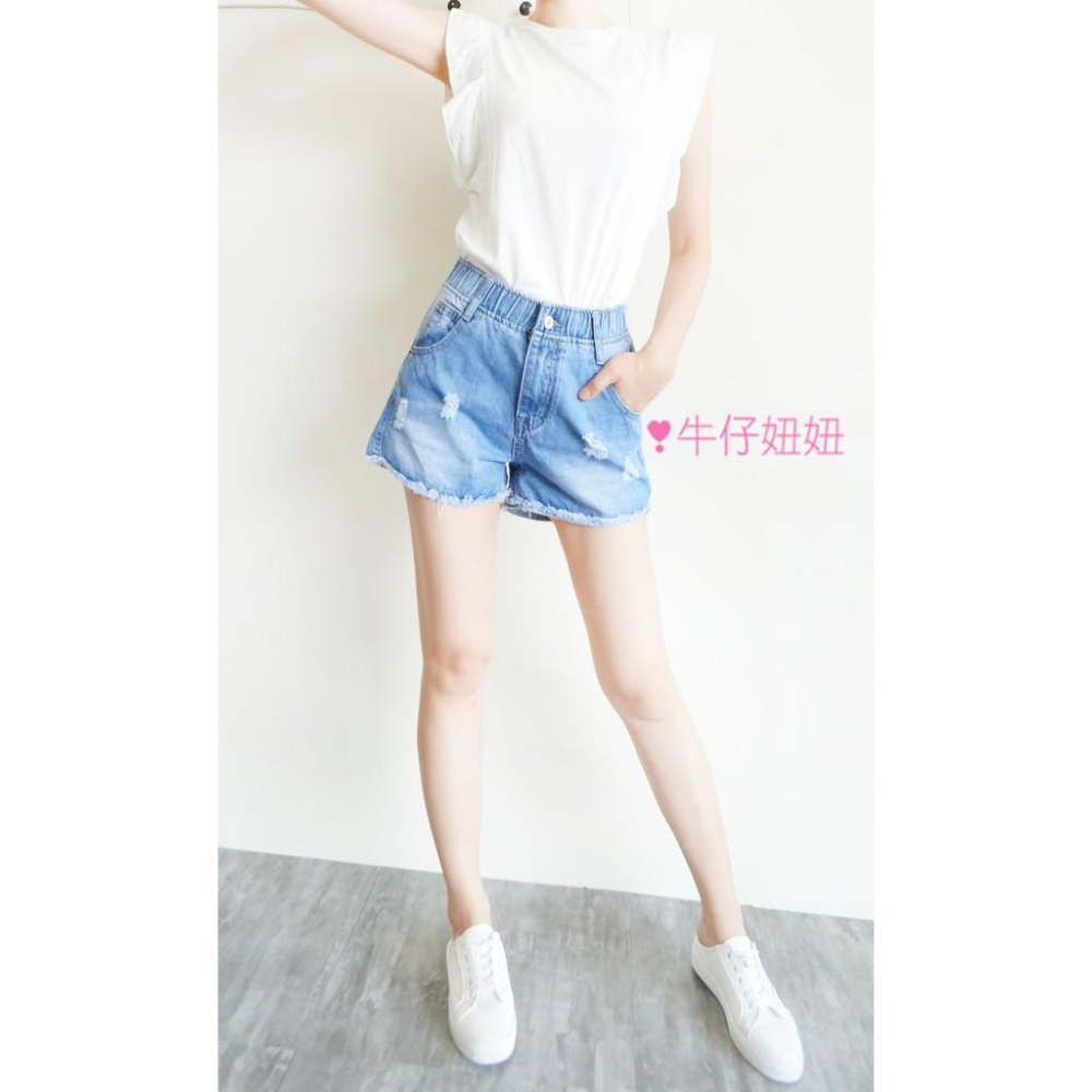 後鬆緊鈕釦拉鍊牛仔短褲 休閒短褲素面褲管顯瘦A字抓鬚丹寧 NN.131-859-細節圖5