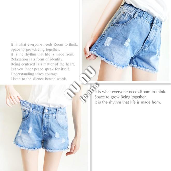 後鬆緊鈕釦拉鍊牛仔短褲 休閒短褲素面褲管顯瘦A字抓鬚丹寧 NN.131-859-細節圖7