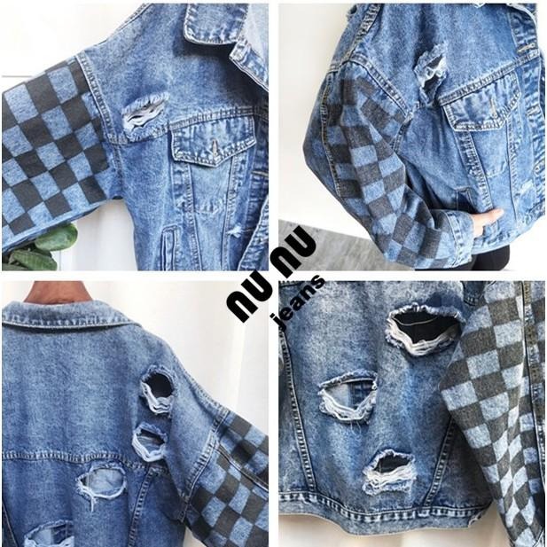 時尚雜誌同款前後刷破男友風牛仔外套-細節圖4