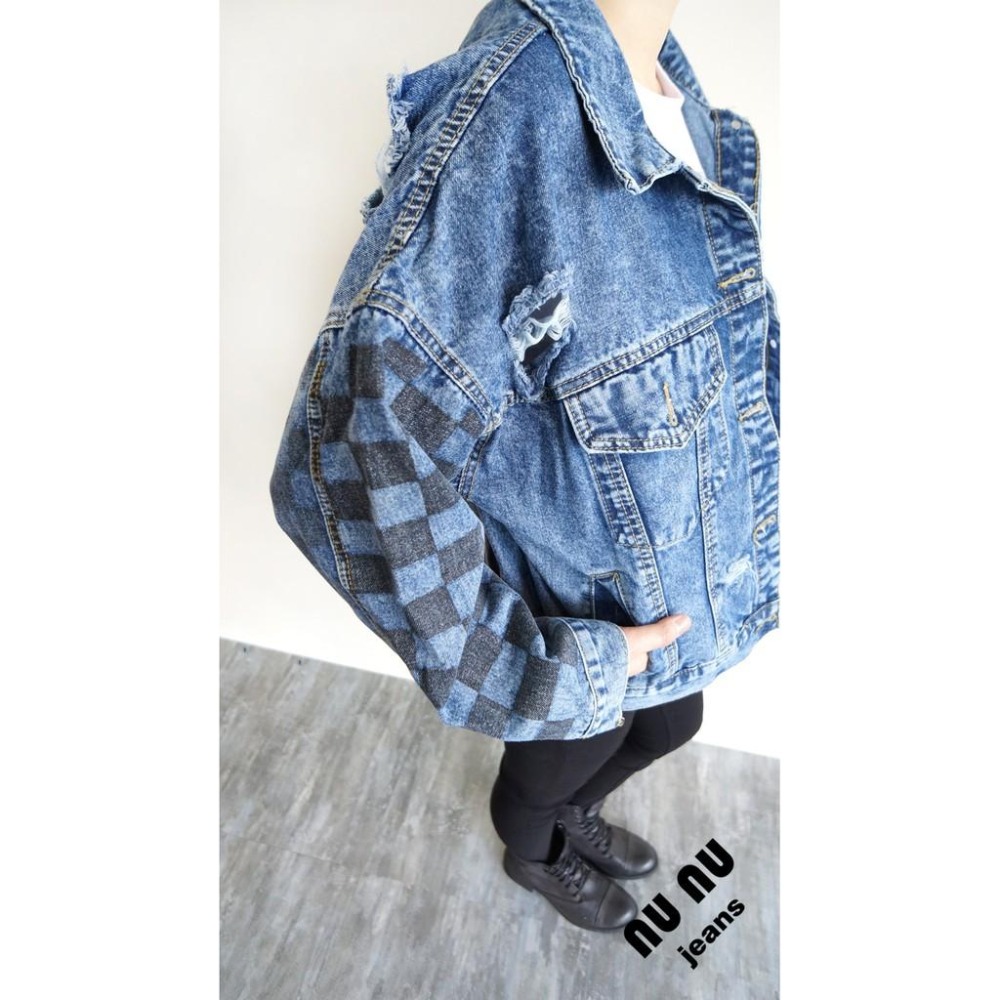 時尚雜誌同款前後刷破男友風牛仔外套-細節圖5