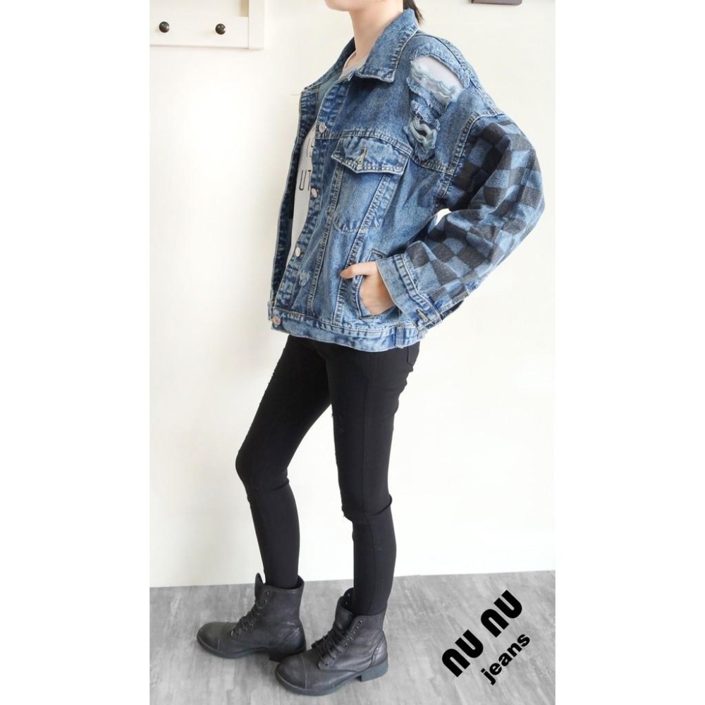 時尚雜誌同款前後刷破男友風牛仔外套-細節圖7