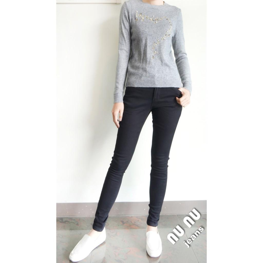 NUNU🍓搖粒絨 加厚素黑S~XL窄管刷毛長褲NO.791-725-細節圖2