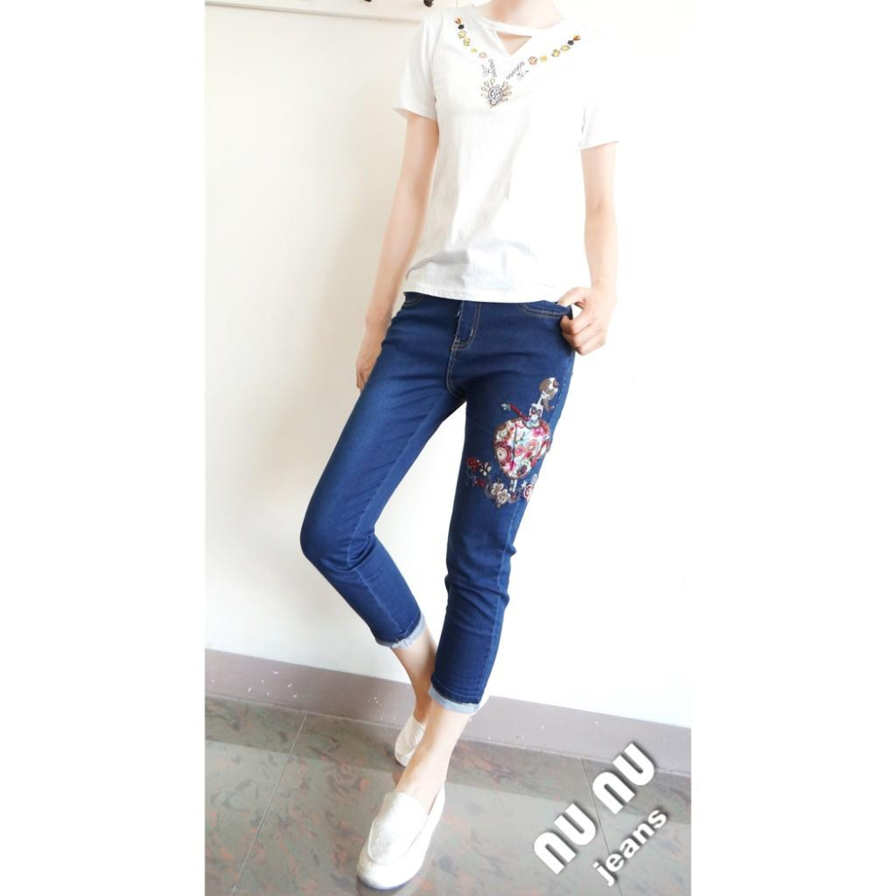 日本拼布小花風 超顯瘦 中大尺碼 美臀中腰七分褲NO.036-568-細節圖4