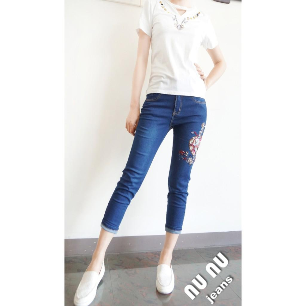 日本拼布小花風 超顯瘦 中大尺碼 美臀中腰七分褲NO.036-568-細節圖5