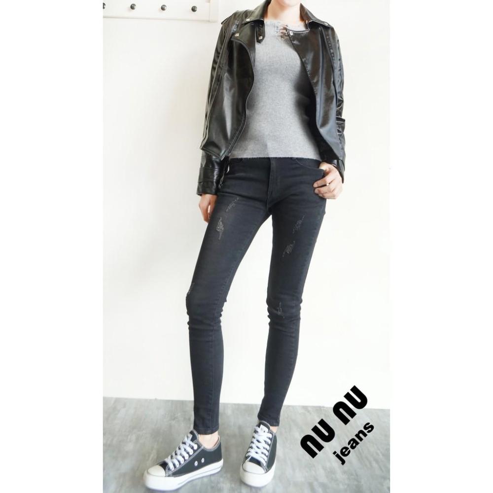 磨毛褲.刷毛褲-5cm超細腿顯瘦刷毛褲牛仔褲黑灰丹寧牛仔長褲NN.130-010-細節圖2