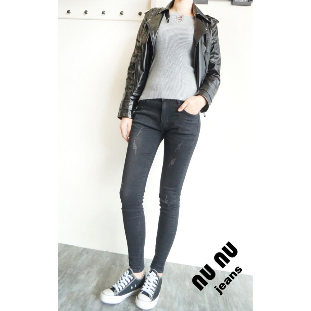 磨毛褲.刷毛褲-5cm超細腿顯瘦刷毛褲牛仔褲黑灰丹寧牛仔長褲NN.130-010-細節圖4