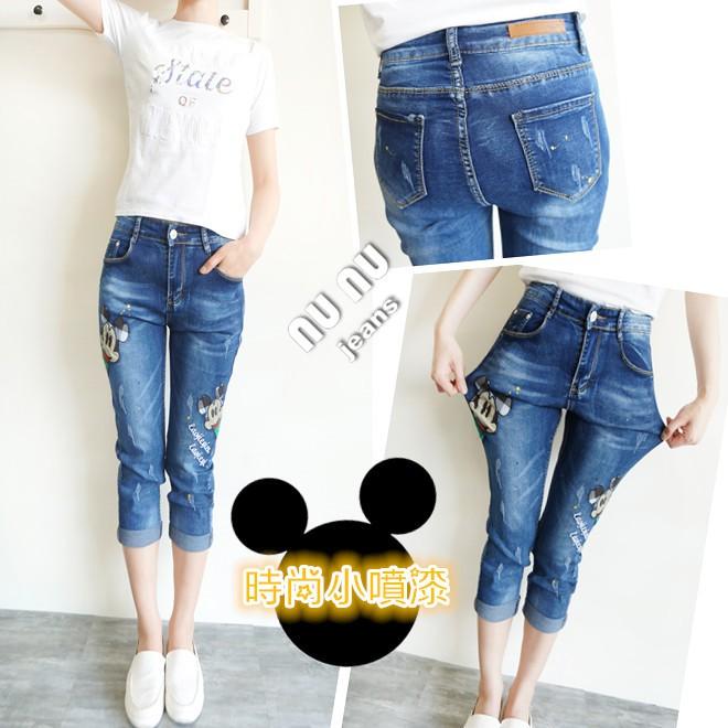 中腰卡通 拼布 噴漆塗鴉 七分褲NN.361-505-細節圖4