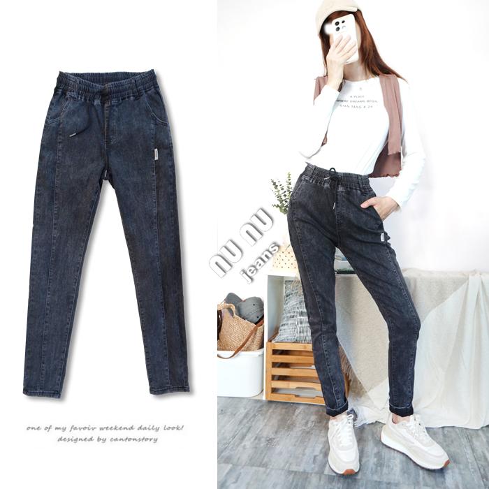 黑灰水洗牛仔哈倫褲 微雪花牛仔長褲 顯瘦3D側線 牛仔褲 老爺褲 休閒長褲 灰色牛仔褲 秋冬長褲 褲子.883.650-細節圖8