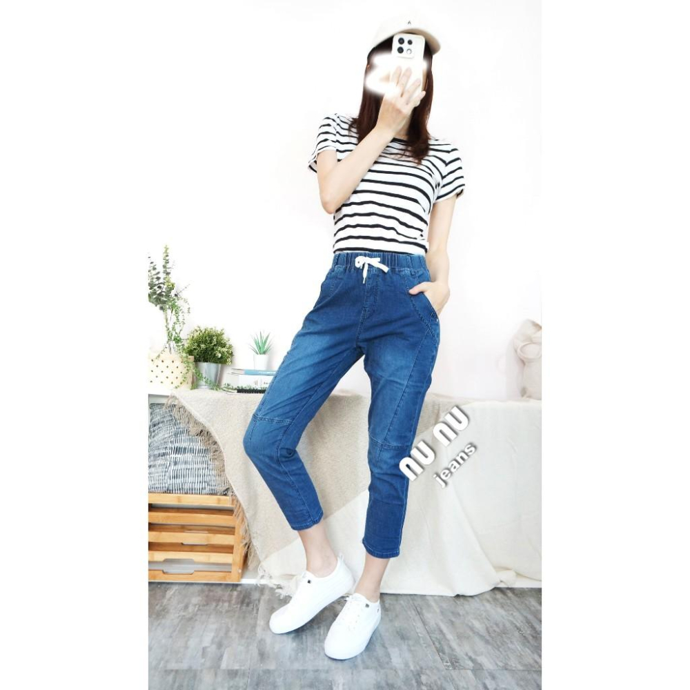 顯瘦車線七分褲 高腰抽繩鬆緊哈倫褲 七分牛仔褲 七分褲 牛仔七分褲 工作褲 八分褲 休閒褲 夏天褲子女.883.535-細節圖3