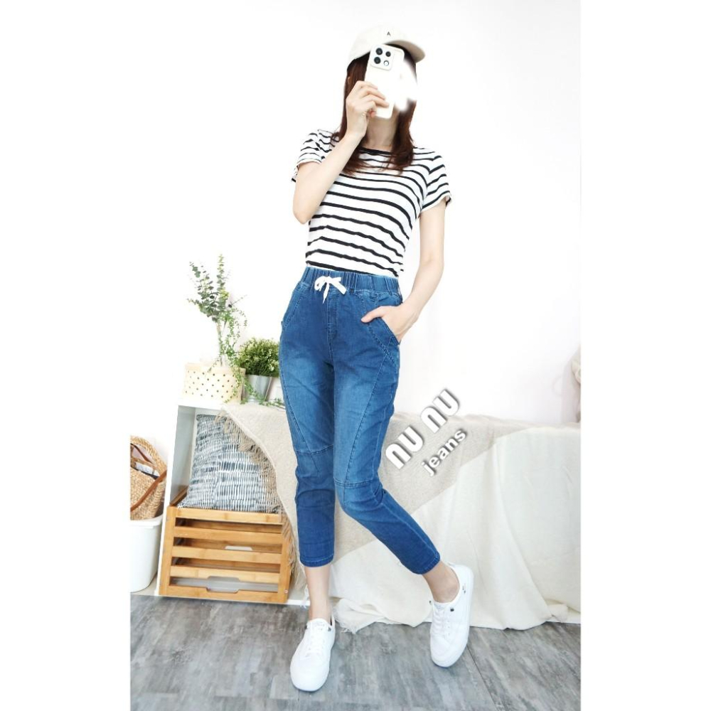 顯瘦車線七分褲 高腰抽繩鬆緊哈倫褲 七分牛仔褲 七分褲 牛仔七分褲 工作褲 八分褲 休閒褲 夏天褲子女.883.535-細節圖6