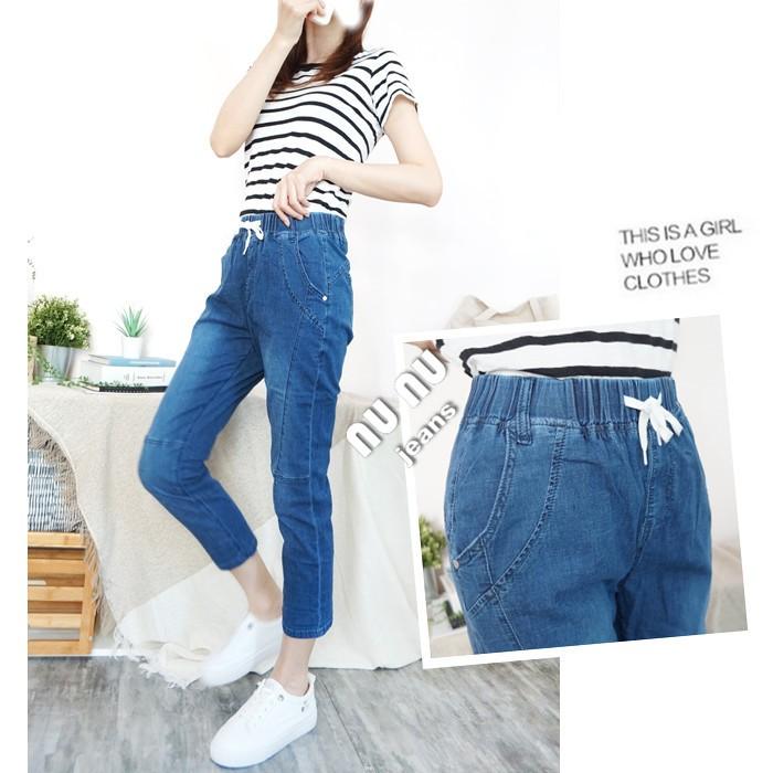 顯瘦車線七分褲 高腰抽繩鬆緊哈倫褲 七分牛仔褲 七分褲 牛仔七分褲 工作褲 八分褲 休閒褲 夏天褲子女.883.535-細節圖8