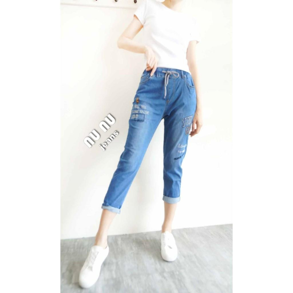 中腰時尚潮流英字|超彈性七分褲|牛仔七分褲|七分牛仔褲|休閒褲|七分褲|哈倫褲|女生褲子.367.330-細節圖5