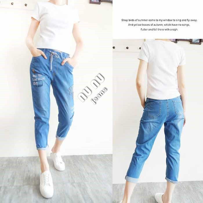 中腰時尚潮流英字|超彈性七分褲|牛仔七分褲|七分牛仔褲|休閒褲|七分褲|哈倫褲|女生褲子.367.330-細節圖8