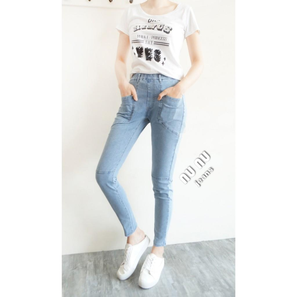 日系水洗淺藍丹寧哈倫褲 /鬆緊彈力牛仔褲/牛仔長褲/休閒長褲/夏天褲子/顯瘦長褲/AB褲.577.369-細節圖3