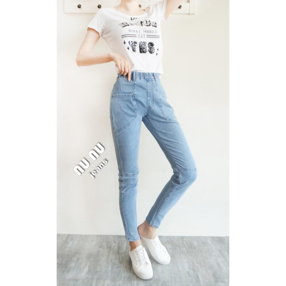 日系水洗淺藍丹寧哈倫褲 /鬆緊彈力牛仔褲/牛仔長褲/休閒長褲/夏天褲子/顯瘦長褲/AB褲.577.369-細節圖4