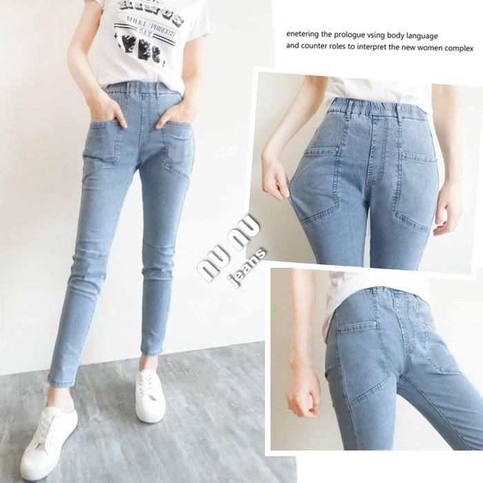 日系水洗淺藍丹寧哈倫褲 /鬆緊彈力牛仔褲/牛仔長褲/休閒長褲/夏天褲子/顯瘦長褲/AB褲.577.369-細節圖5