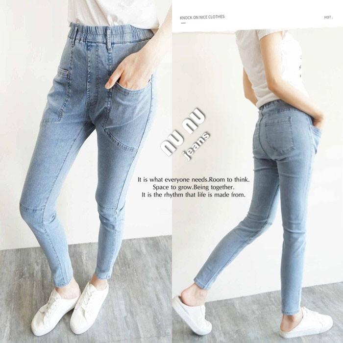 日系水洗淺藍丹寧哈倫褲 /鬆緊彈力牛仔褲/牛仔長褲/休閒長褲/夏天褲子/顯瘦長褲/AB褲.577.369-細節圖7