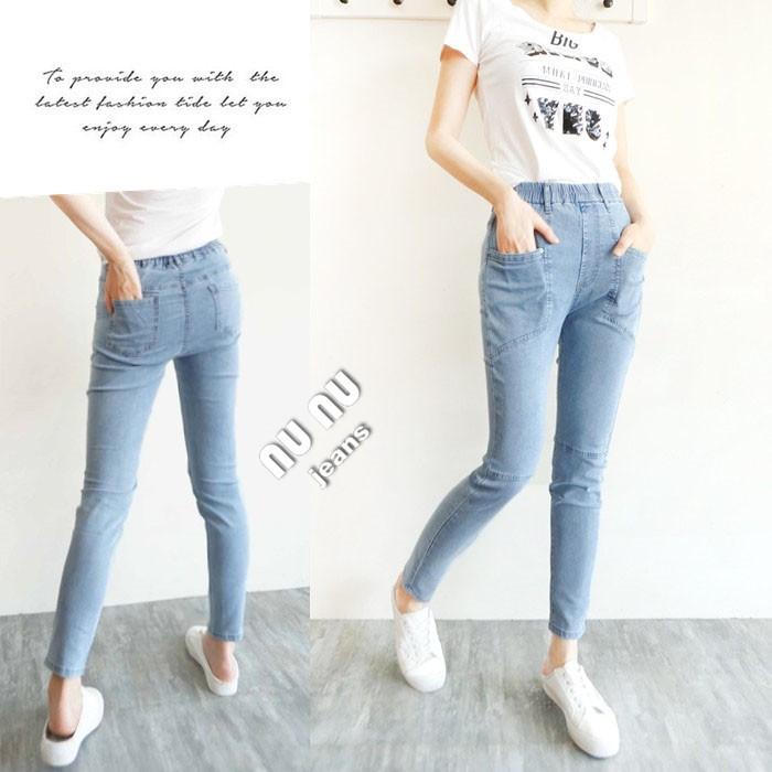 日系水洗淺藍丹寧哈倫褲 /鬆緊彈力牛仔褲/牛仔長褲/休閒長褲/夏天褲子/顯瘦長褲/AB褲.577.369-細節圖8