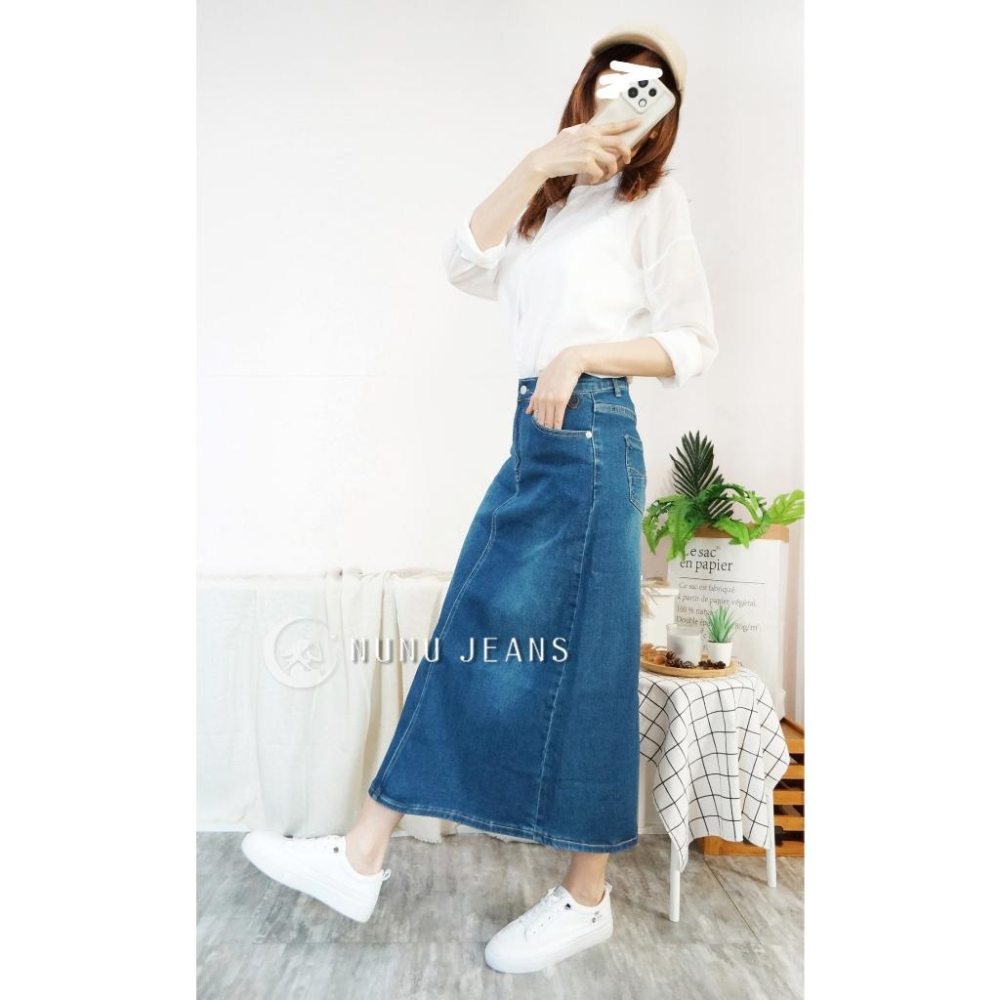 顯瘦百搭韓系後開衩高腰A字牛仔裙 A字長裙 裙子 牛仔長裙 A字裙 裙子 簡約穿搭 包臀裙 高腰牛仔裙.367.637-細節圖4