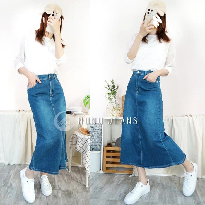 顯瘦百搭韓系後開衩高腰A字牛仔裙 A字長裙 裙子 牛仔長裙 A字裙 裙子 簡約穿搭 包臀裙 高腰牛仔裙.367.637-細節圖5