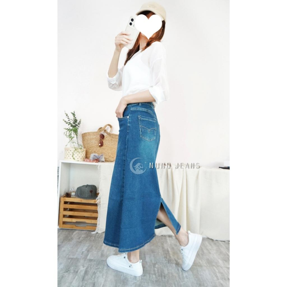 顯瘦百搭韓系後開衩高腰A字牛仔裙 A字長裙 裙子 牛仔長裙 A字裙 裙子 簡約穿搭 包臀裙 高腰牛仔裙.367.637-細節圖7