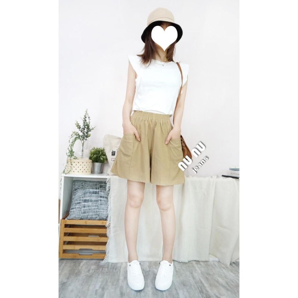 超顯瘦修身立體口袋 超彈高腰A字挺版休閒短褲 褲裙  高腰短褲 大尺碼短褲 五分褲 休閒褲 短褲女 棉褲 文青 休閒-細節圖6