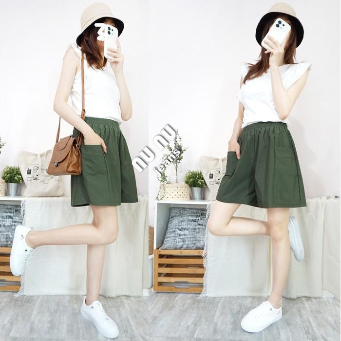 超顯瘦修身立體口袋 超彈高腰A字挺版休閒短褲 褲裙  高腰短褲 大尺碼短褲 五分褲 休閒褲 短褲女 棉褲 文青 休閒-細節圖8