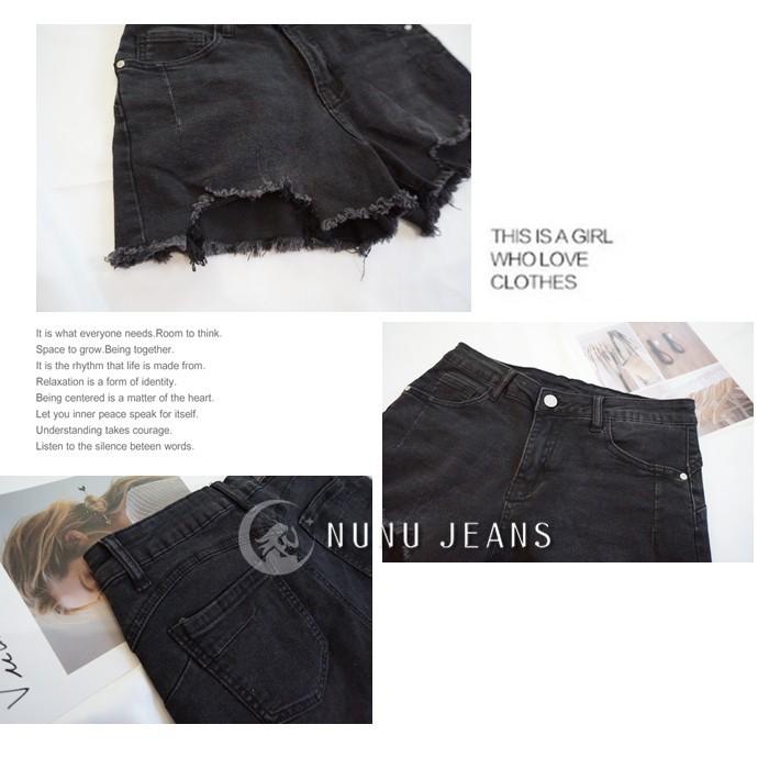 低腰個性彈力抓破黑灰牛仔短褲 熱褲 短褲 休閒短褲 辣妹風 性感 低腰短褲 黑色牛仔短褲 黑色短褲 褲子.787.131-細節圖9