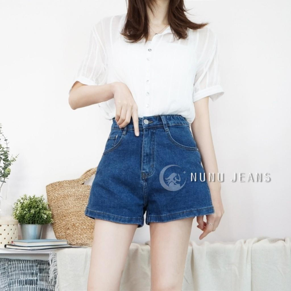 高腰顯瘦A字牛仔短褲 A字短褲 前拉鍊後鬆緊休閒短褲 女生短褲 休閒褲 熱褲 收腹褲 高腰短褲 短褲女.362.218-細節圖2