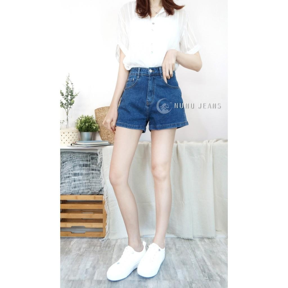 高腰顯瘦A字牛仔短褲 A字短褲 前拉鍊後鬆緊休閒短褲 女生短褲 休閒褲 熱褲 收腹褲 高腰短褲 短褲女.362.218-細節圖3