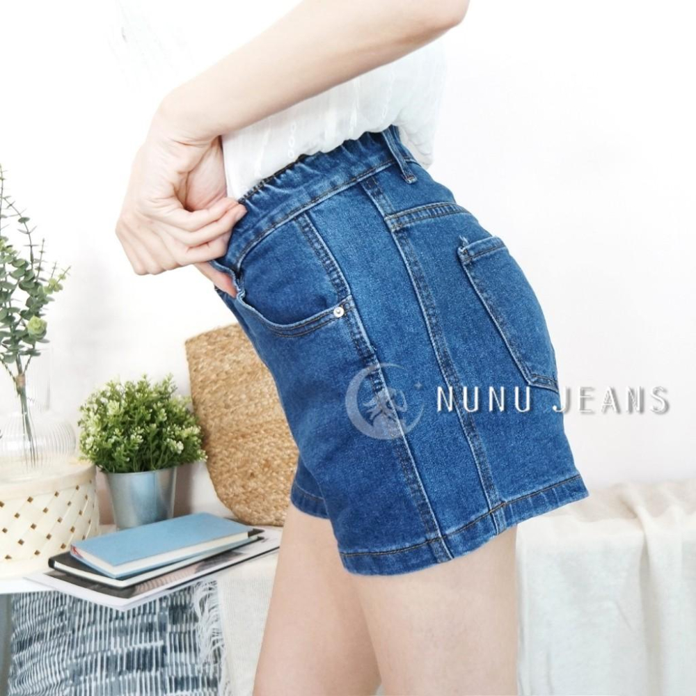 高腰顯瘦A字牛仔短褲 A字短褲 前拉鍊後鬆緊休閒短褲 女生短褲 休閒褲 熱褲 收腹褲 高腰短褲 短褲女.362.218-細節圖4