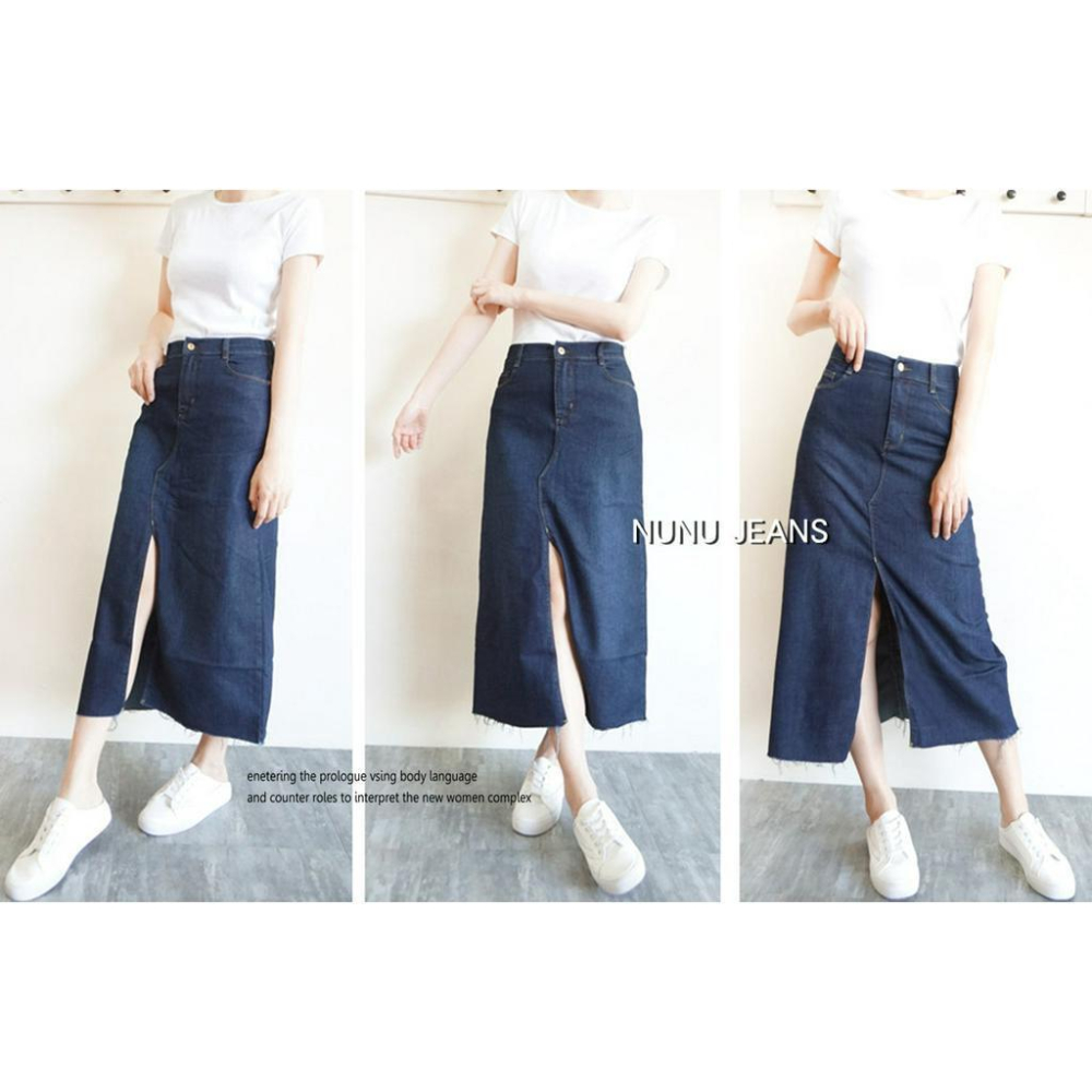 高腰後鬆緊/顯瘦/A字長裙/牛仔長裙/牛仔裙/開衩長裙/A字裙/超彈力/裙子/長裙/開衩牛仔裙/a字裙.475.485-細節圖5