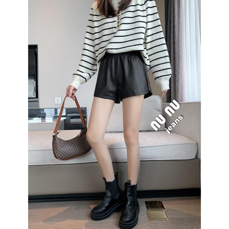 S~L 小香風/皮質短褲/皮短褲/皮褲/熱褲/顯瘦/A字短褲/高腰短褲/休閒短褲/高腰褲/韓系/褲子女NN.365.68-細節圖3