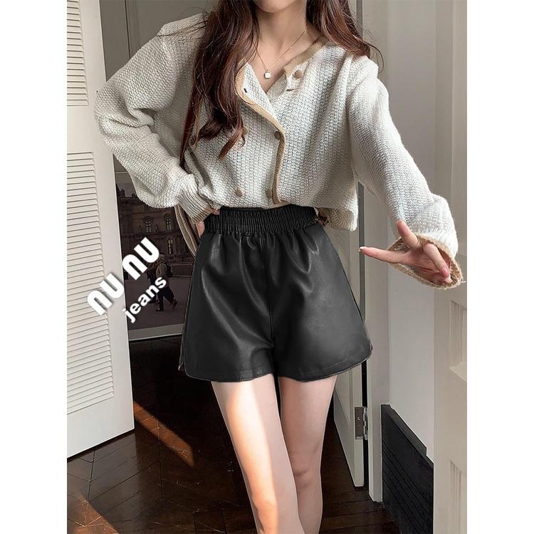 S~L 小香風/皮質短褲/皮短褲/皮褲/熱褲/顯瘦/A字短褲/高腰短褲/休閒短褲/高腰褲/韓系/褲子女NN.365.68-細節圖4