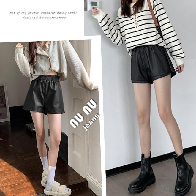 S~L 小香風/皮質短褲/皮短褲/皮褲/熱褲/顯瘦/A字短褲/高腰短褲/休閒短褲/高腰褲/韓系/褲子女NN.365.68-細節圖5