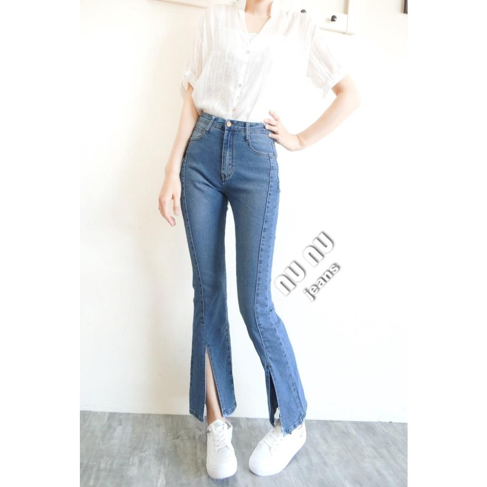 超美小香風/水洗丹寧開叉喇叭褲/開叉長褲/前開叉牛仔褲/牛仔長褲/牛仔褲/顯瘦長褲/百搭褲子/落地褲NN.135.003-細節圖2