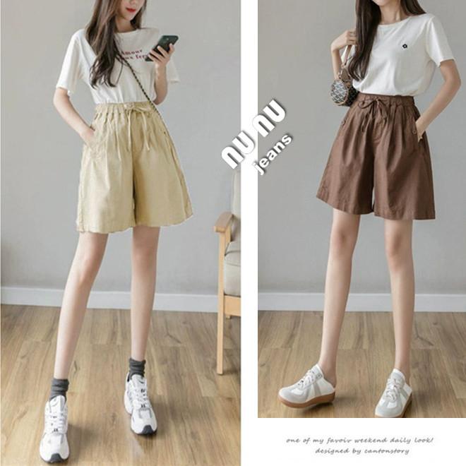 日系棉麻短褲/高腰口袋A字短褲/高腰短褲/棉麻褲/闊腿褲/休閒短褲/休閒褲/棉麻短褲/寬鬆褲子/素色短褲-細節圖9