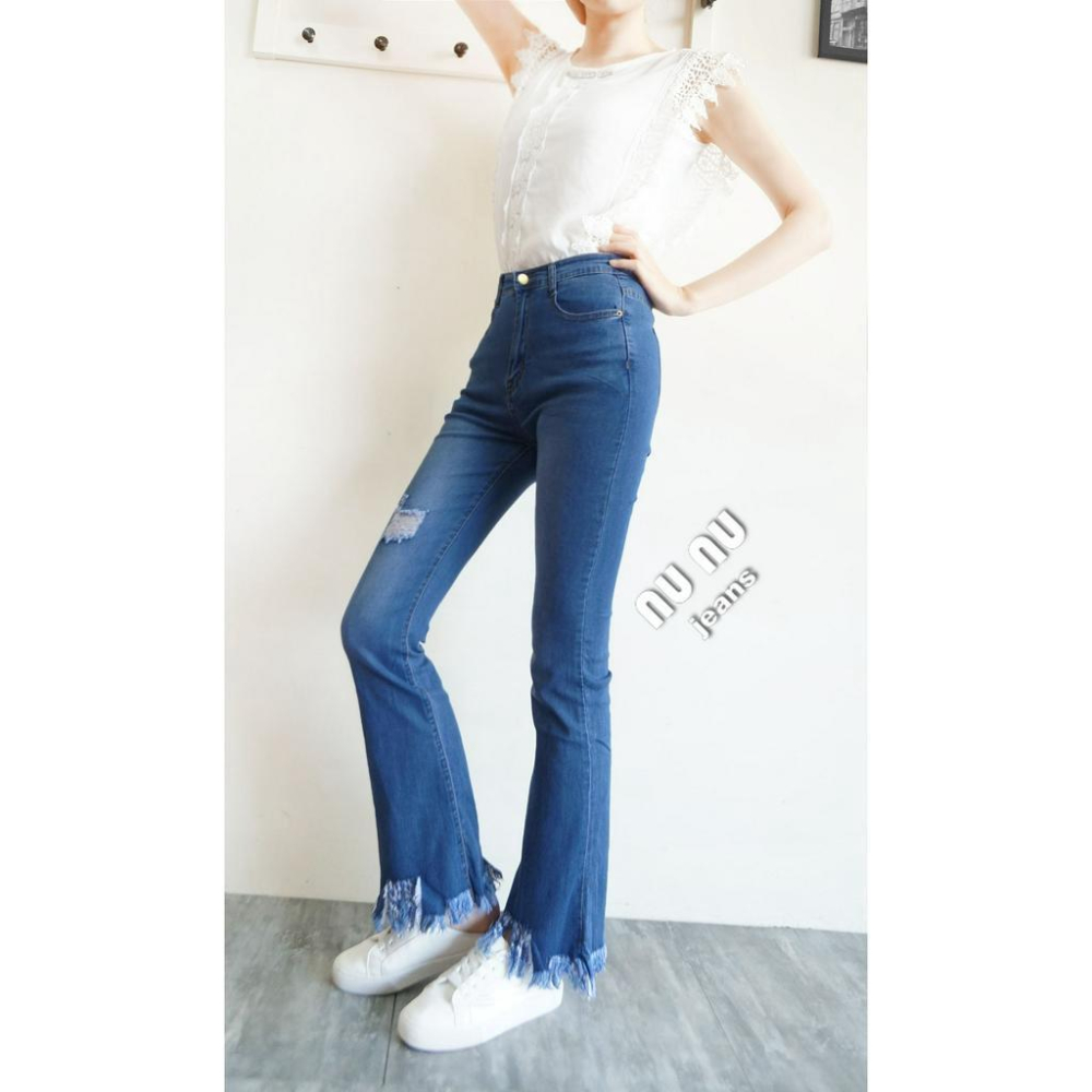 韓妞款💖高腰流蘇喇叭褲/氣質顯瘦牛仔褲/小喇叭褲/喇叭褲/喇叭牛仔褲/牛仔長褲/刷破牛仔褲/女生長褲NN.136.076-細節圖3