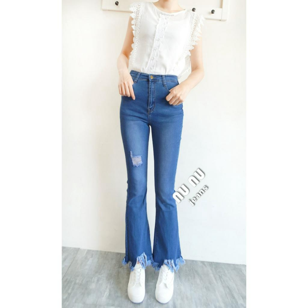 韓妞款💖高腰流蘇喇叭褲/氣質顯瘦牛仔褲/小喇叭褲/喇叭褲/喇叭牛仔褲/牛仔長褲/刷破牛仔褲/女生長褲NN.136.076-細節圖6