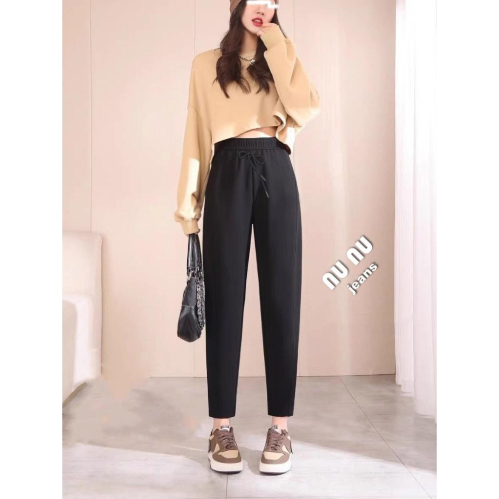 高腰中厚棉質哈倫褲 黑色長褲 工作褲 寬鬆褲子 保暖褲 棉褲 工裝褲 男友褲 秋冬褲子 長褲女 剪刀褲 .636.702-細節圖2