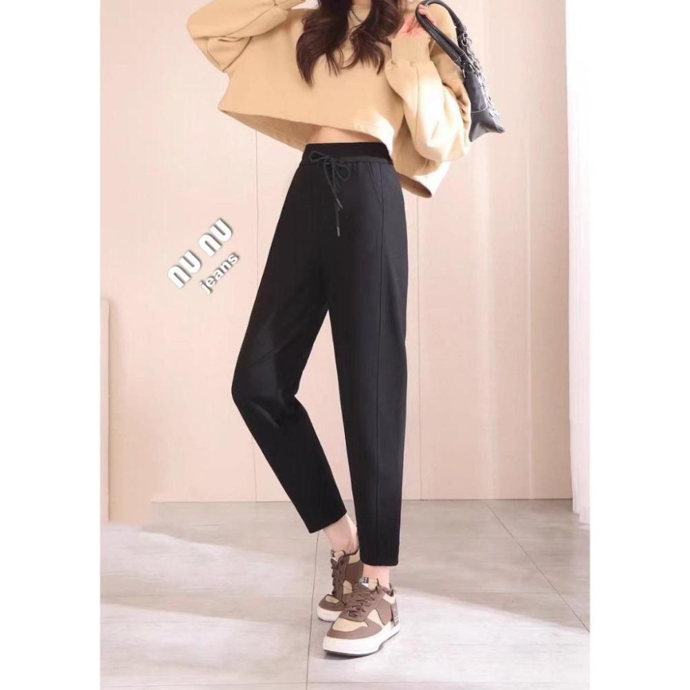 高腰中厚棉質哈倫褲 黑色長褲 工作褲 寬鬆褲子 保暖褲 棉褲 工裝褲 男友褲 秋冬褲子 長褲女 剪刀褲 .636.702-細節圖3