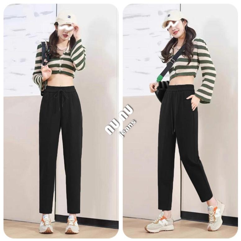 高腰中厚棉質哈倫褲 黑色長褲 工作褲 寬鬆褲子 保暖褲 棉褲 工裝褲 男友褲 秋冬褲子 長褲女 剪刀褲 .636.702-細節圖7