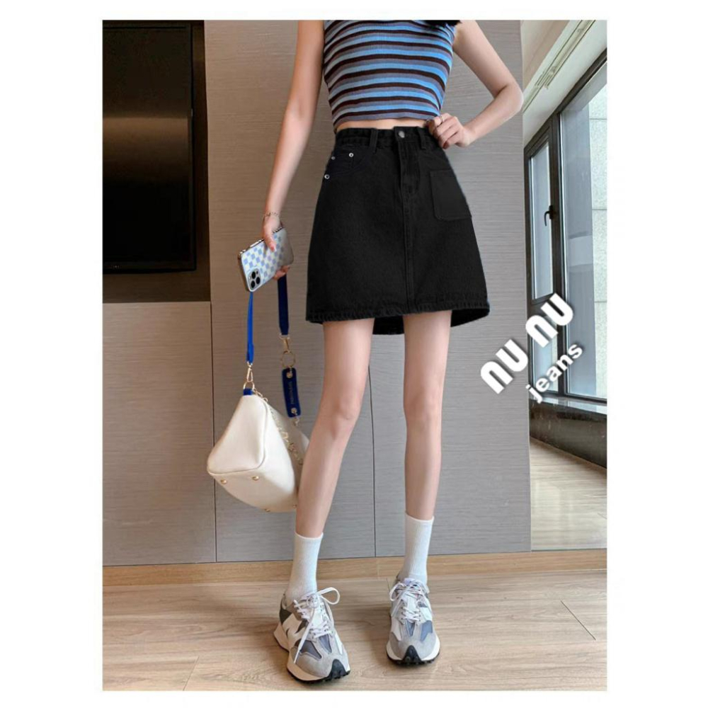 顯瘦高腰A字裙/短裙/褲裙/牛仔裙/黑色裙子/迷你裙/A字短裙/牛仔褲裙/高腰裙/高腰牛仔裙.NN.476.407-細節圖2