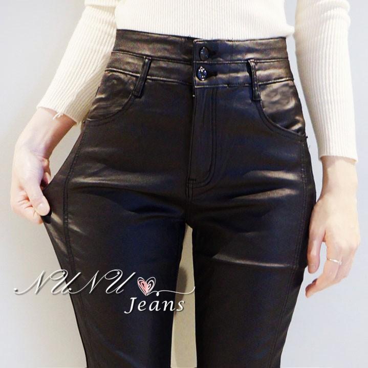 炸瘦-5kg雙釦高腰收腹刷毛皮褲 收腹褲 刷毛褲 皮褲 緊身褲 防水褲 防風褲 重機配件 皮衣 保暖褲.673.609-細節圖7