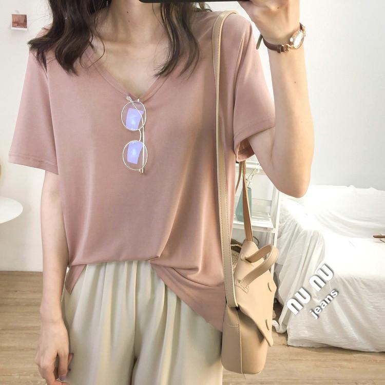 素面超彈力 透氣圓領 莫代爾上衣 莫代爾棉 短袖T恤 素T 大學T 打底衫 短T 棉T 棉質T恤 吸濕排汗上衣.睡衣-細節圖3