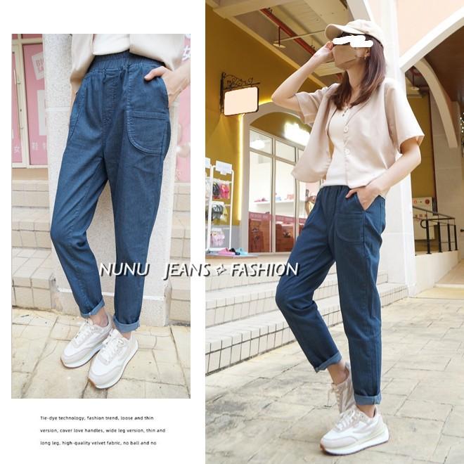 日系 顯瘦深藍直紋 哈倫褲 老爺褲 男友褲 寬鬆長褲 直筒褲 長褲女 休閒長褲 NN.976.077-細節圖2