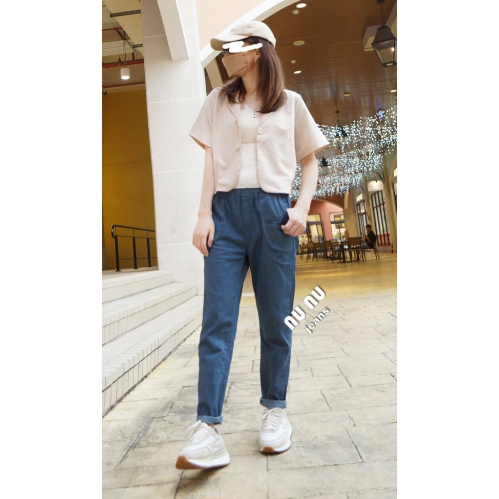 日系 顯瘦深藍直紋 哈倫褲 老爺褲 男友褲 寬鬆長褲 直筒褲 長褲女 休閒長褲 NN.976.077-細節圖3