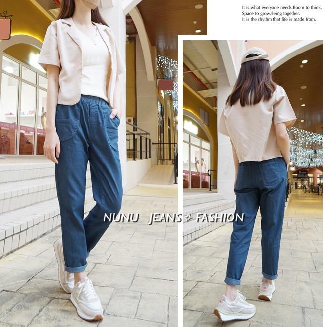 日系 顯瘦深藍直紋 哈倫褲 老爺褲 男友褲 寬鬆長褲 直筒褲 長褲女 休閒長褲 NN.976.077-細節圖4